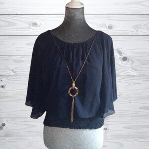 [A. Byer] Blue Blouse With Attached Necklace